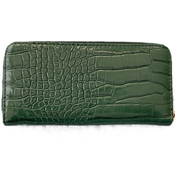 NWOT Croc Embossed PU Leather Zip Around Wallet Green - Picture 1 of 4